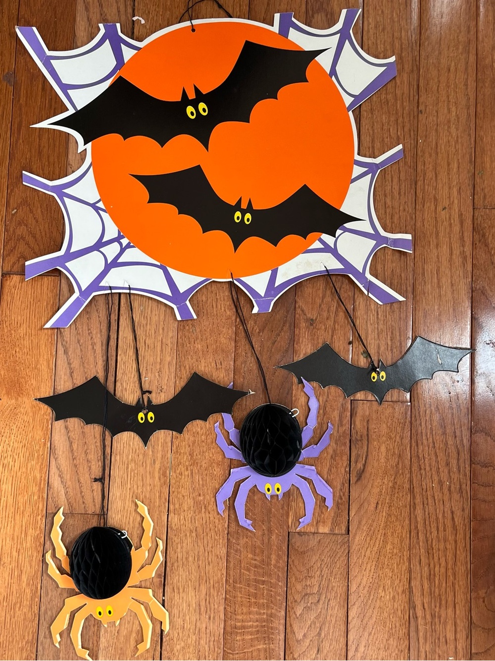 Vintage Eureka Halloween Decorations honeycomb bat & NOS crepe paper pumpkin